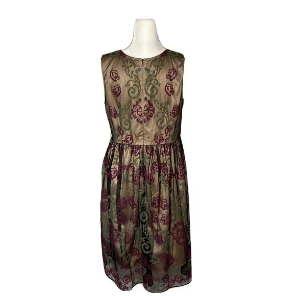 Sundance Lucky In Love Sleeveless Dress Size 10 Black Tulle Embroidered Overlay - Picture 4 of 16